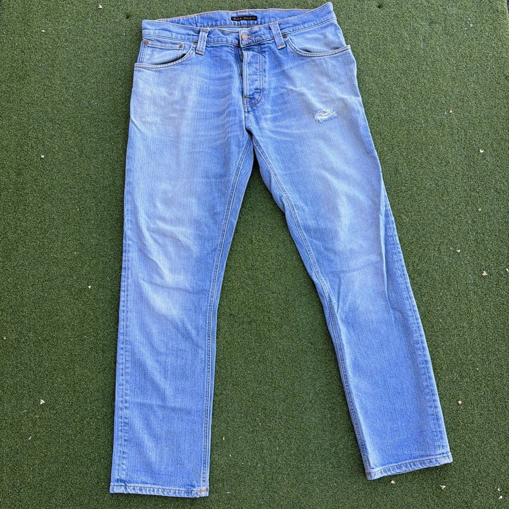 Nudie Jeans Grim Tim 34/32 Light Wash Denim D0171  Indigo Blench